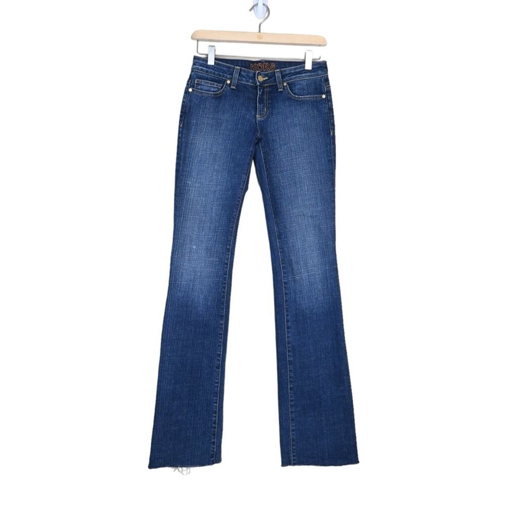 Michael Kors Womens 2 Straight Leg Raw Hem Jeans Gold Logo Plate